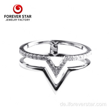 Silber-CZ-Schmuck-Doppel-V-Form-Fingerring